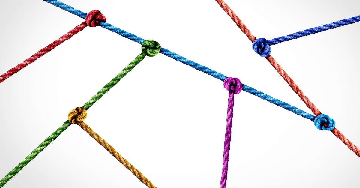 Interconnected ropes tied at network nodes, representing GCC payout API integration and multi-currency rail connectivity